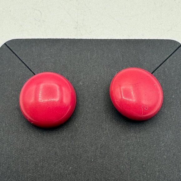 Vintage Round Pinkish Red Stud Earrings - Picture 2 of 3